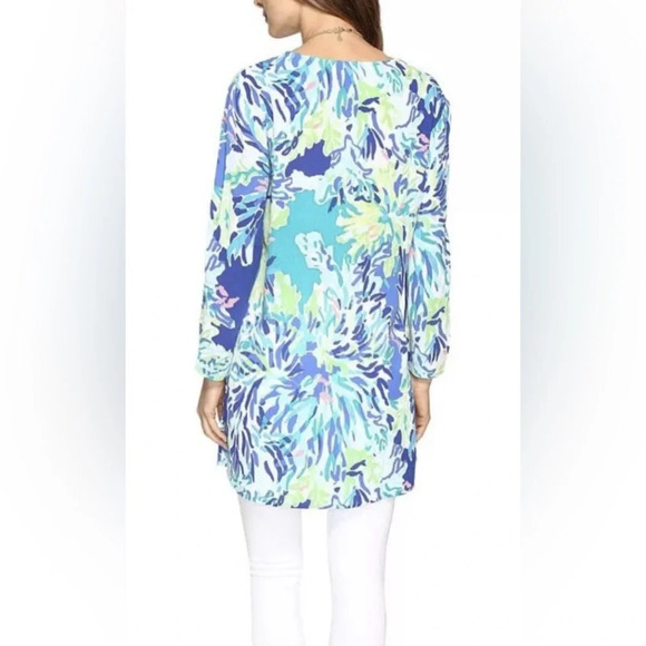 Lilly Pulitzer Sz M Lantana Tunic Top Wade & Sea Crinkle Gauze V-Neck Coverup - Picture 2 of 10
